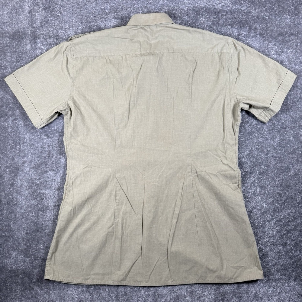 Vintage Italian Military Shirt Men's 16.5 Beige Short Sleeve Button Up Induyco - Picture 2 of 6